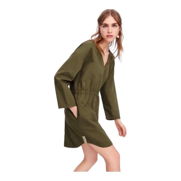 Zara Dresses & Skirts - Zara Small Olive Green V Neck Long Sleeve Mini Dress